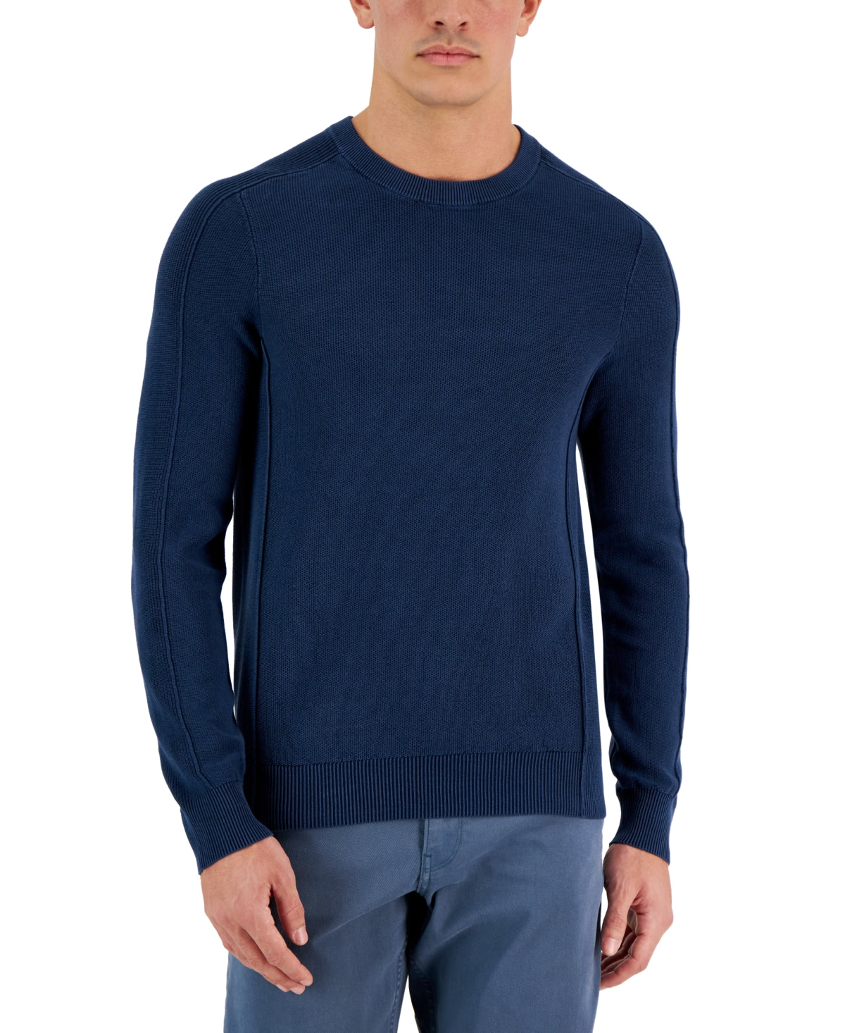 Suéter masculino Michael Kors com gola redonda tingido azul, tamanho extragrande