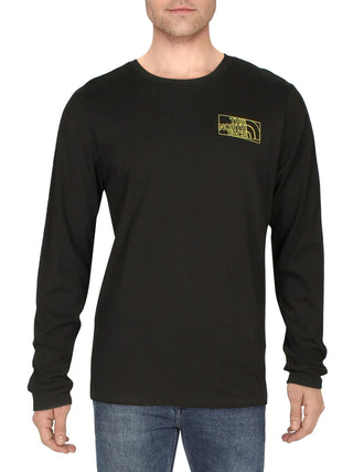 Camiseta masculina The North Face de algodão com estampa de manga comprida, preta, tamanho pequeno