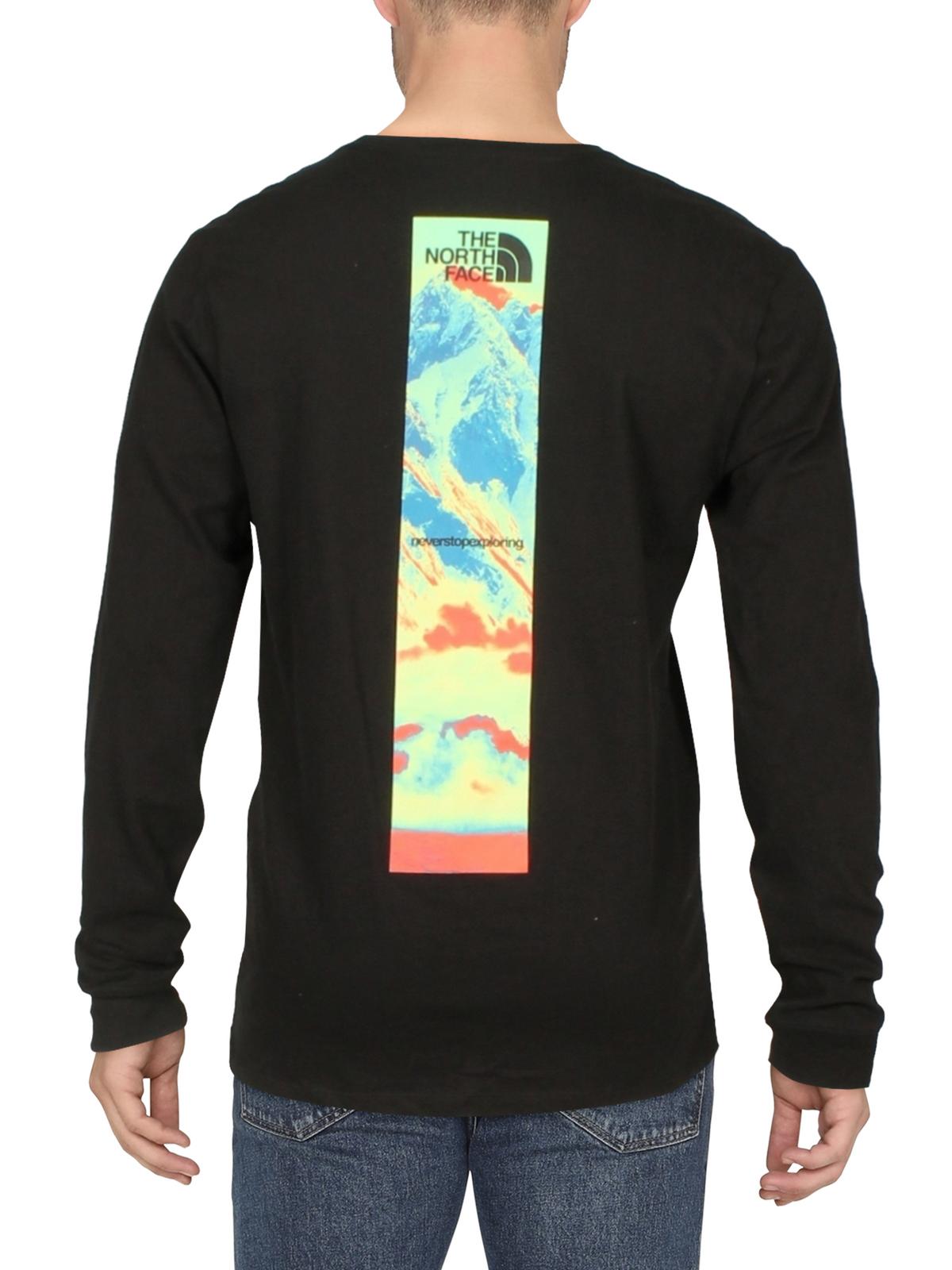 Camiseta masculina The North Face de algodão com estampa de manga comprida, preta, tamanho pequeno