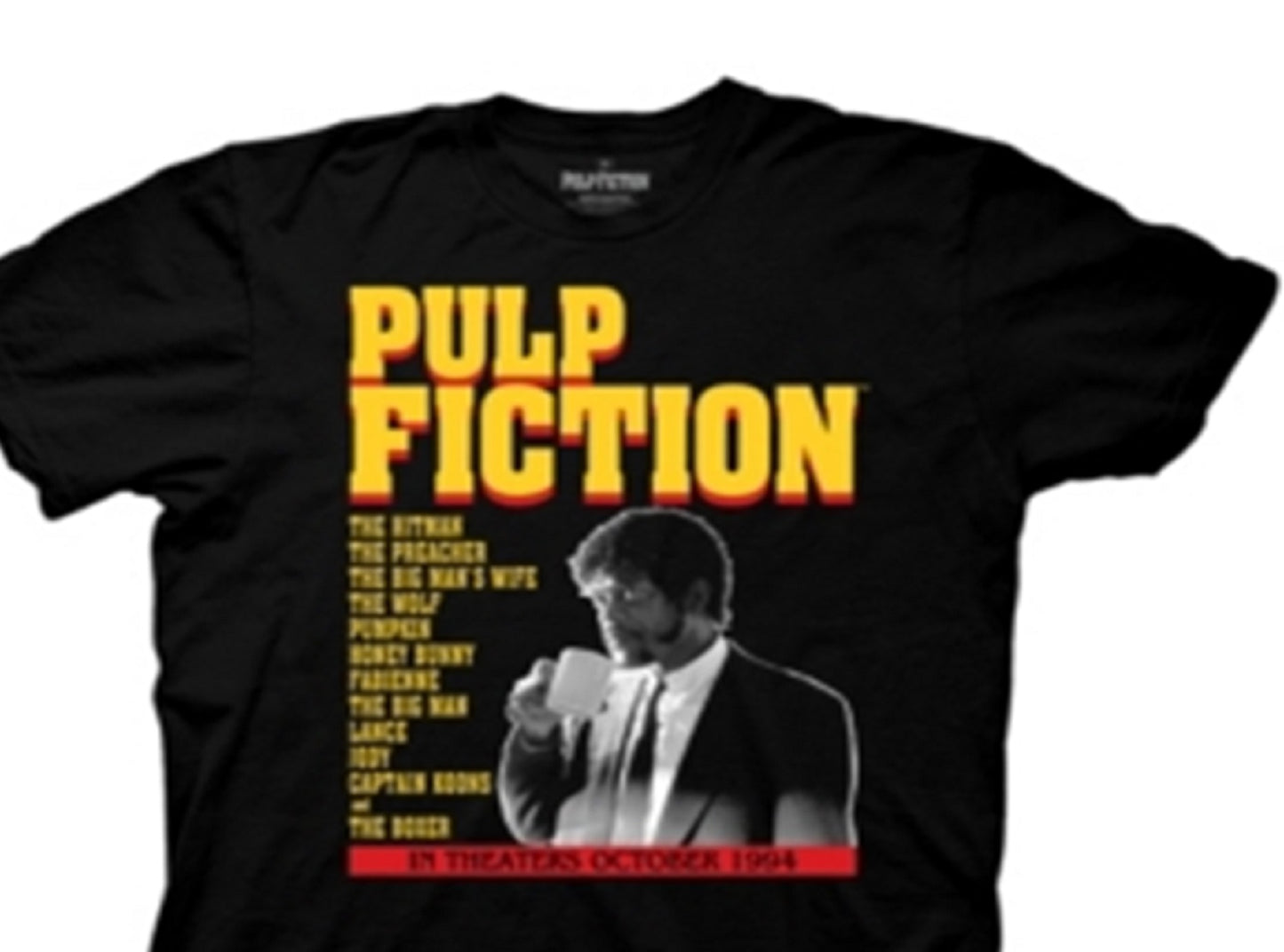 Camiseta gráfica masculina com pôster Pulp Fiction da Ripple Junction, preta, tamanho médio