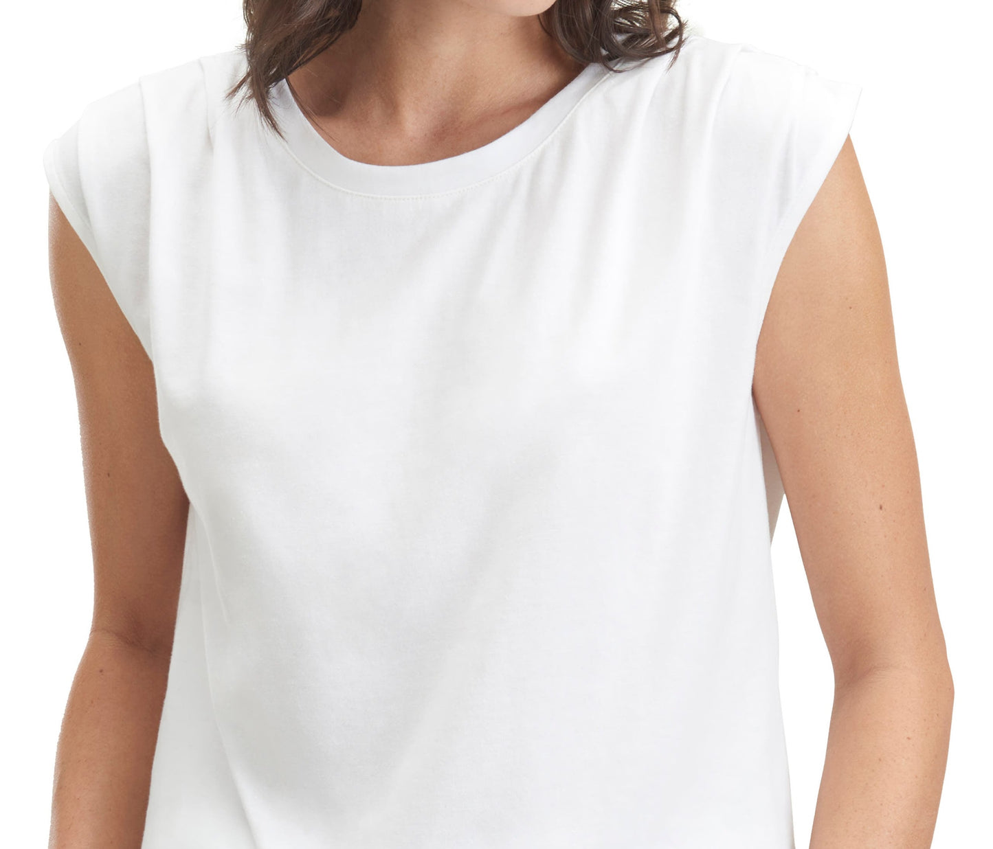 Camiseta feminina Splendid Eco Jersey com ombros plissados, branca, tamanho grande