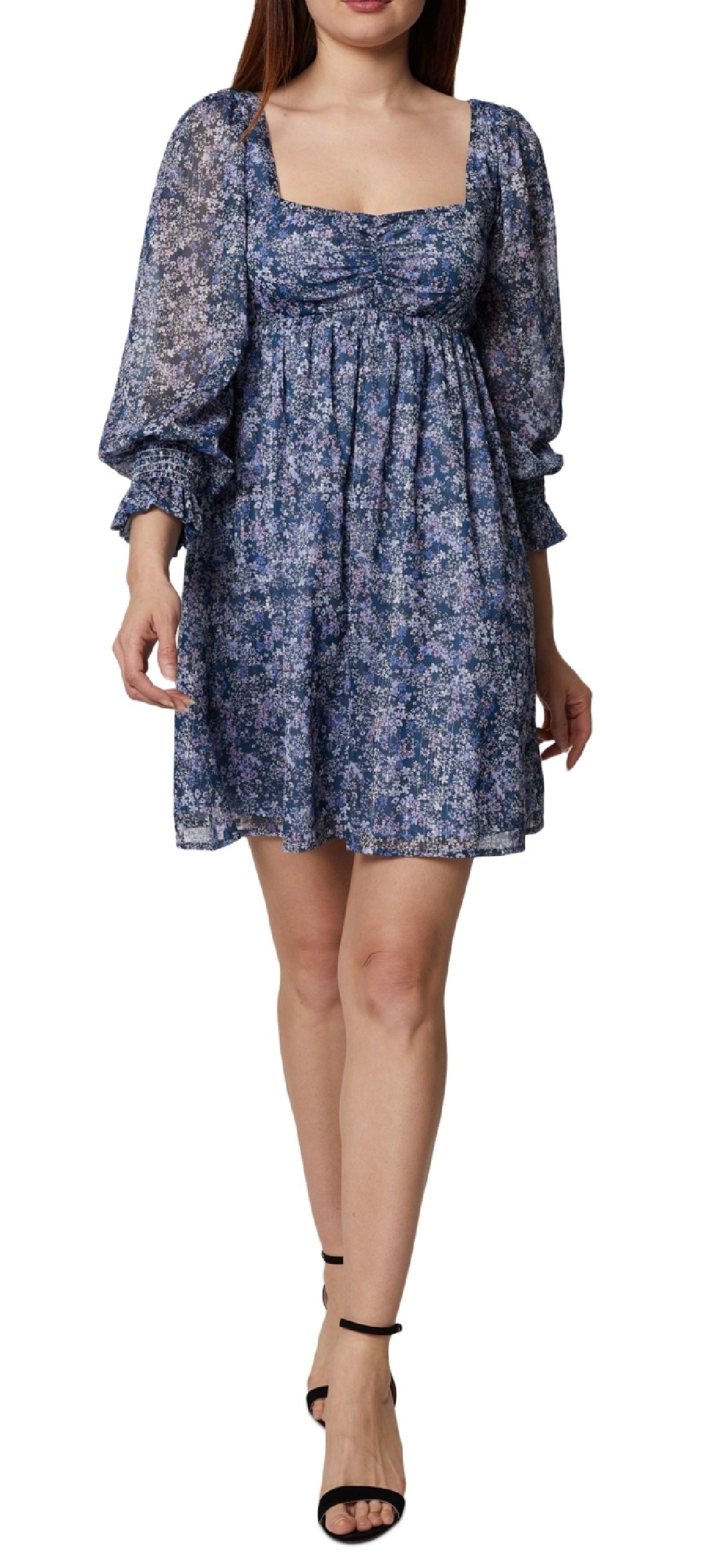 BCBGeneration Vestido curto babydoll com estampa floral feminino, azul, tamanho 2