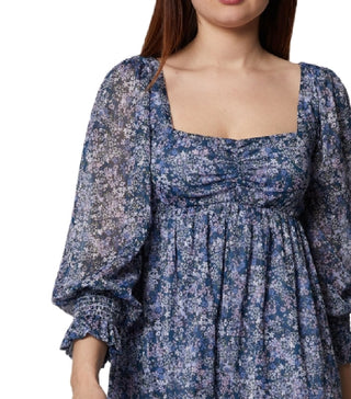 BCBGeneration Women's Floral-Print Babydoll Mini Dress Blue Size 2