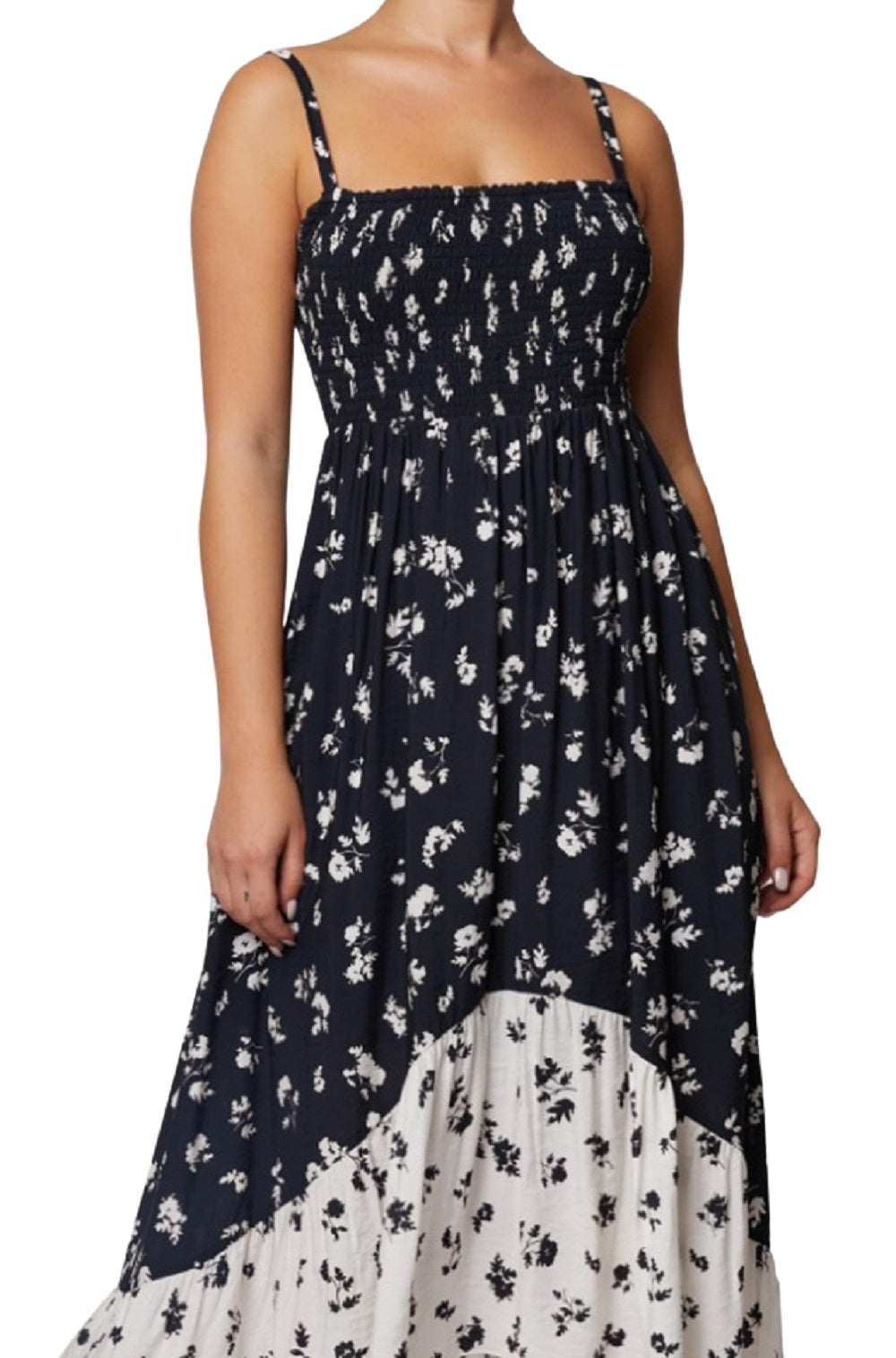 Vestido longo smocked com estampa floral preto Laundry By Shelli Segal para mulheres