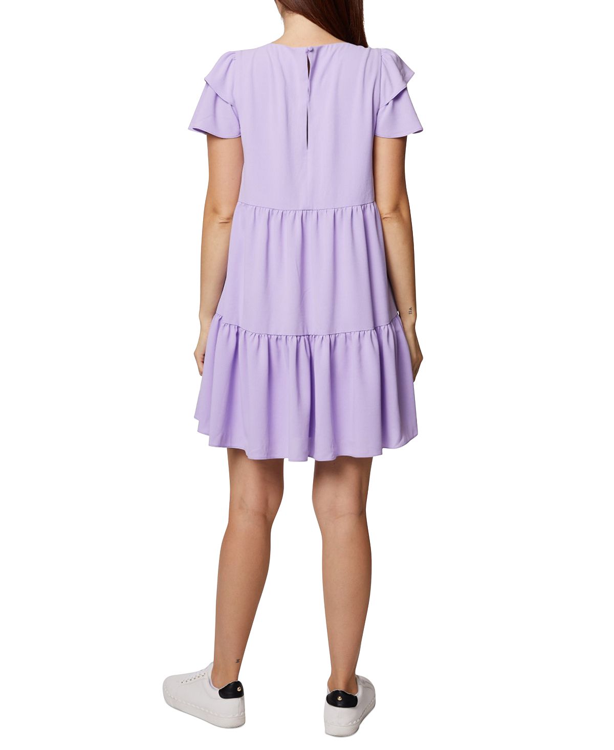 BCBGeneration Vestido curto feminino com mangas franzidas e camadas, roxo, tamanho 14