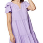 BCBGeneration Vestido curto feminino com mangas franzidas e camadas, roxo, tamanho 14