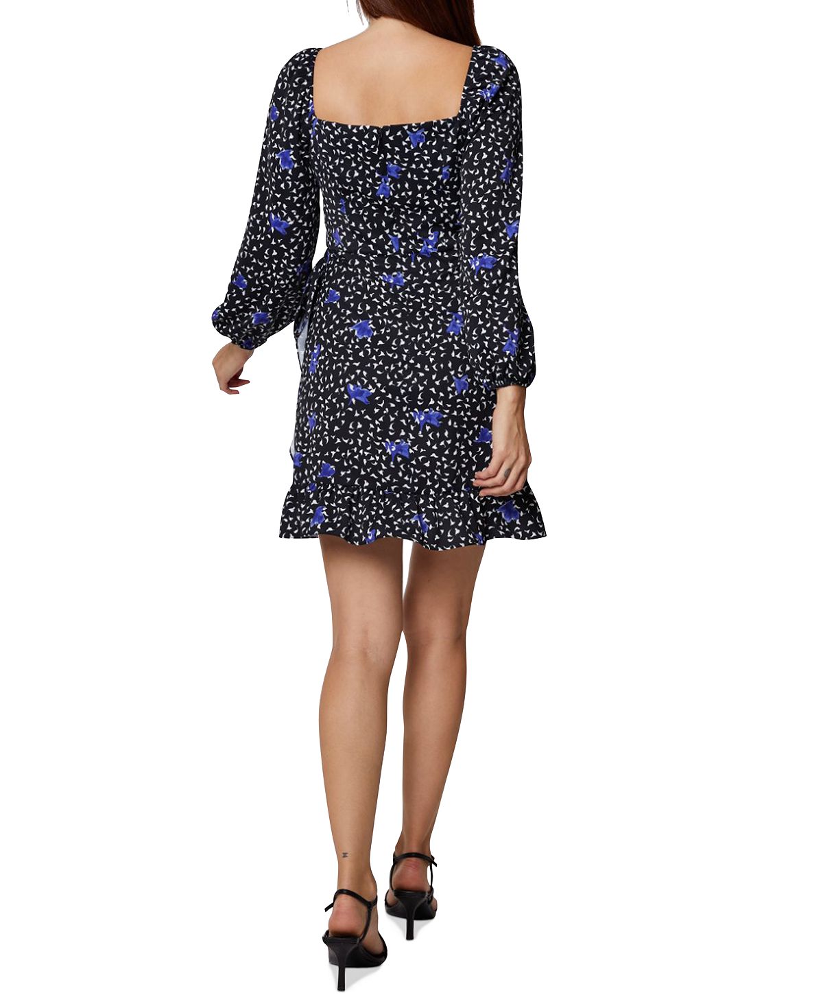 BCBGeneration Vestido curto feminino com decote quadrado e estampa floral, preto, tamanho 4