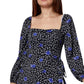 BCBGeneration Vestido curto feminino com decote quadrado e estampa floral, preto, tamanho 4