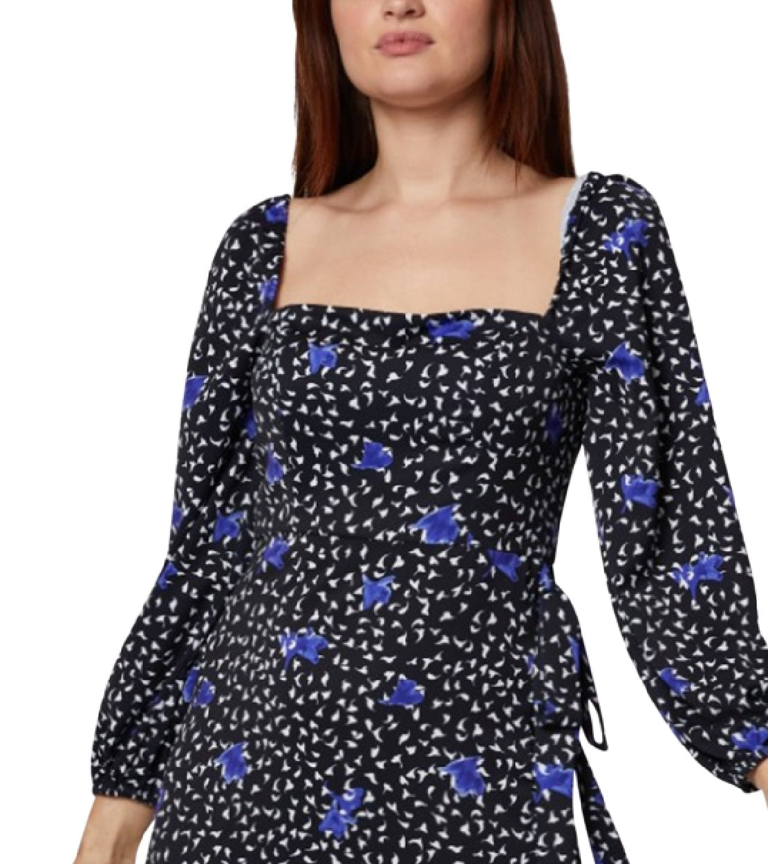 BCBGeneration Vestido curto feminino com decote quadrado e estampa floral, preto, tamanho 4