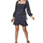 BCBGeneration Vestido curto feminino com decote quadrado e estampa floral, preto, tamanho 4