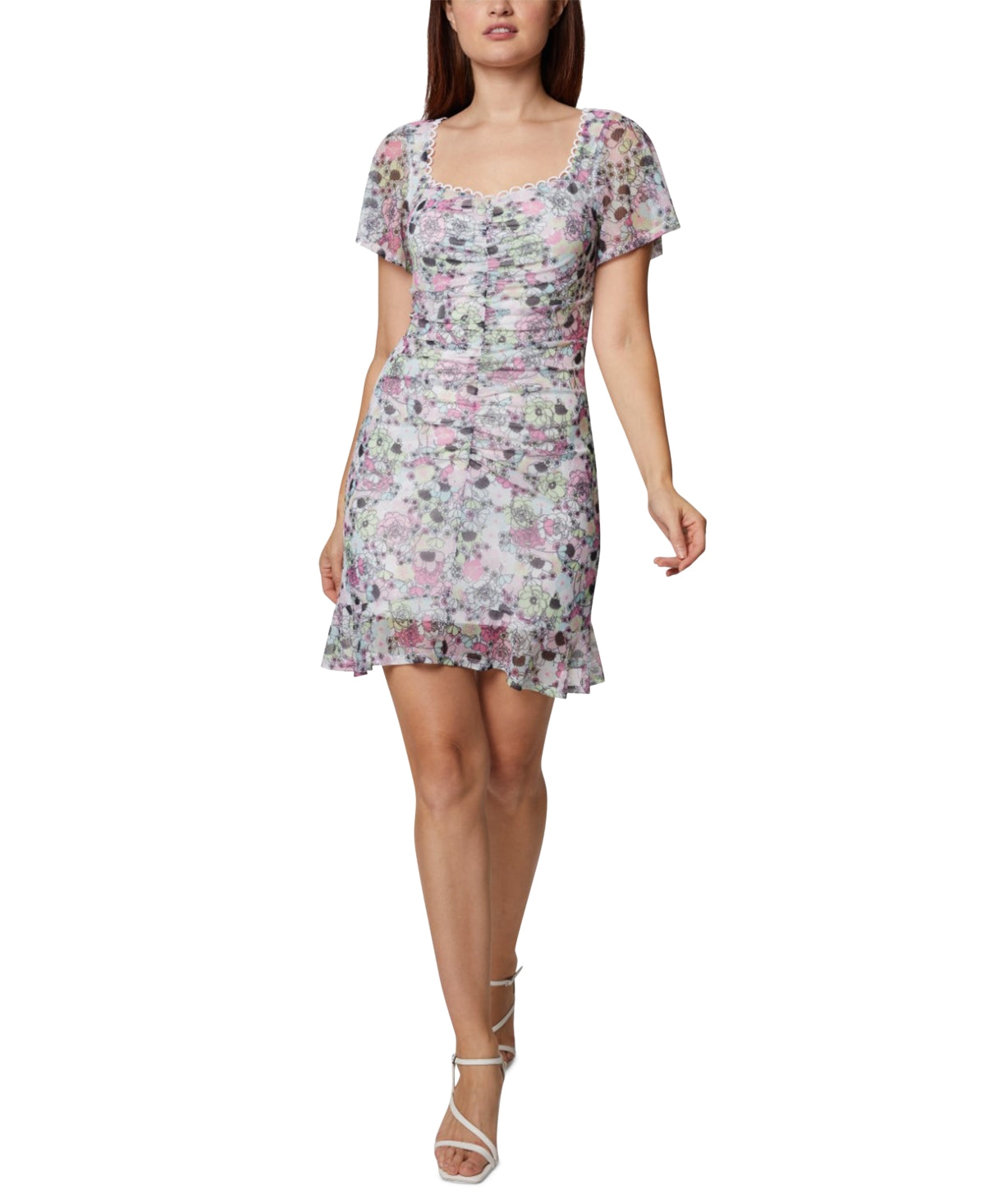 Vestido curto de malha franzida feminino BCBGeneration, rosa, tamanho 8