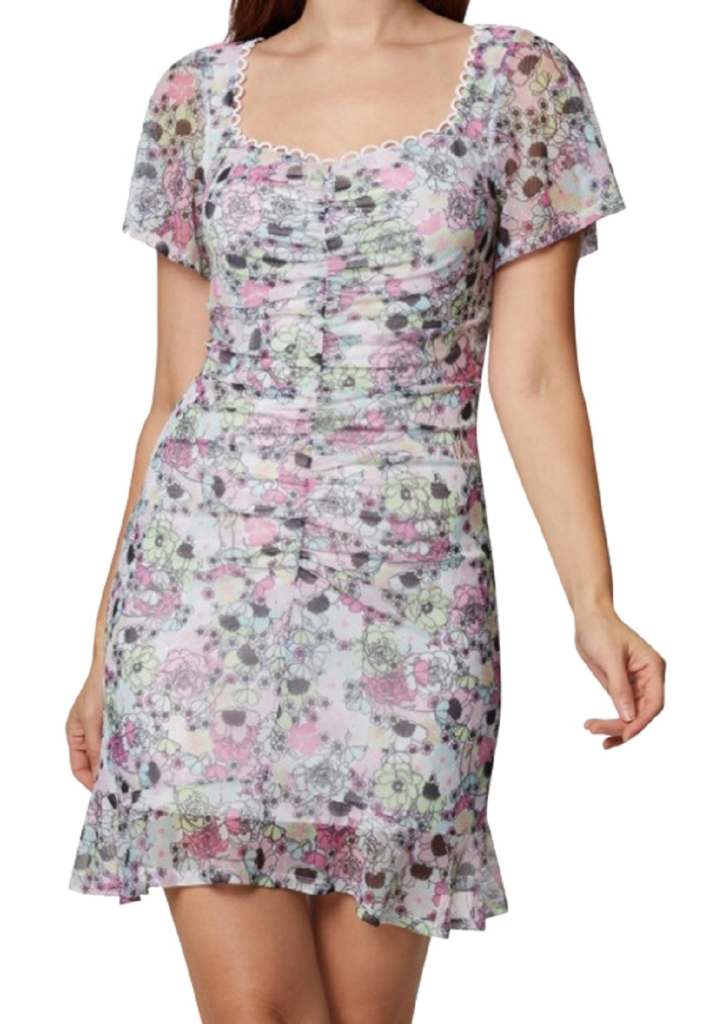 Vestido curto de malha franzida feminino BCBGeneration, rosa, tamanho 8