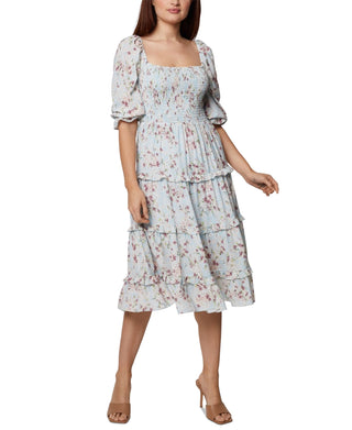 Vestido midi com babados e franzidos feminino BCBGeneration, azul, tamanho 6