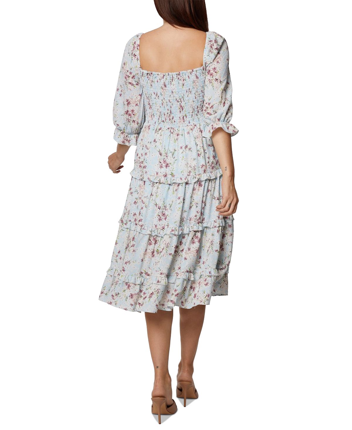 Vestido midi com babados e franzidos feminino BCBGeneration, azul, tamanho 10