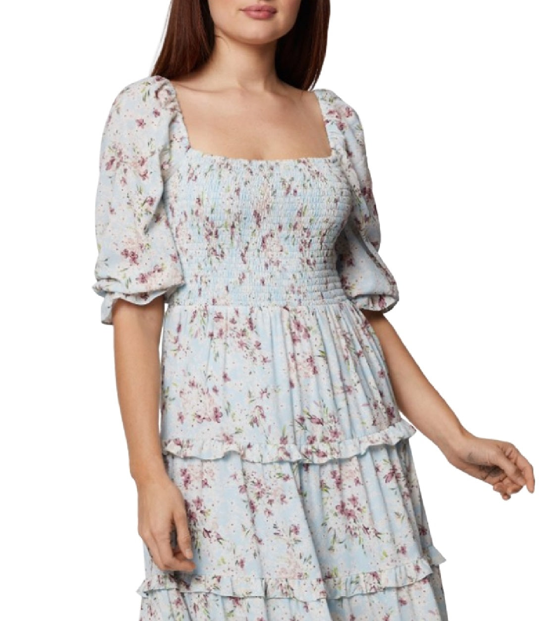 Vestido midi com babados e franzidos feminino BCBGeneration, azul, tamanho 10