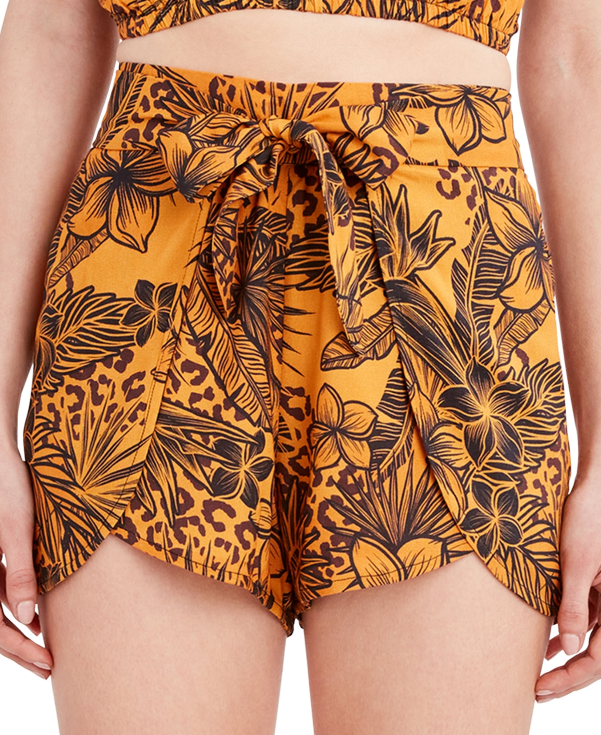 BCBGeneration Shorts de banho femininos estampados com estampa, amarelo, tamanho pequeno