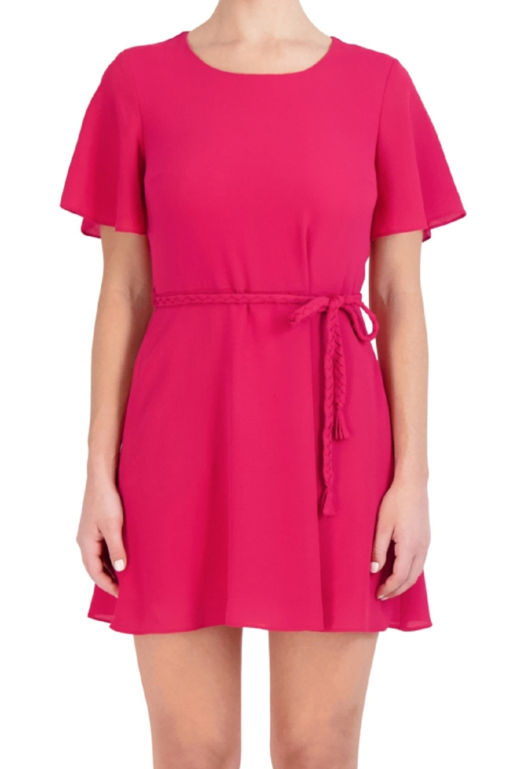 Vestido feminino Laundry com cinto trançado e corte A, vermelho, tamanho 6, pequeno