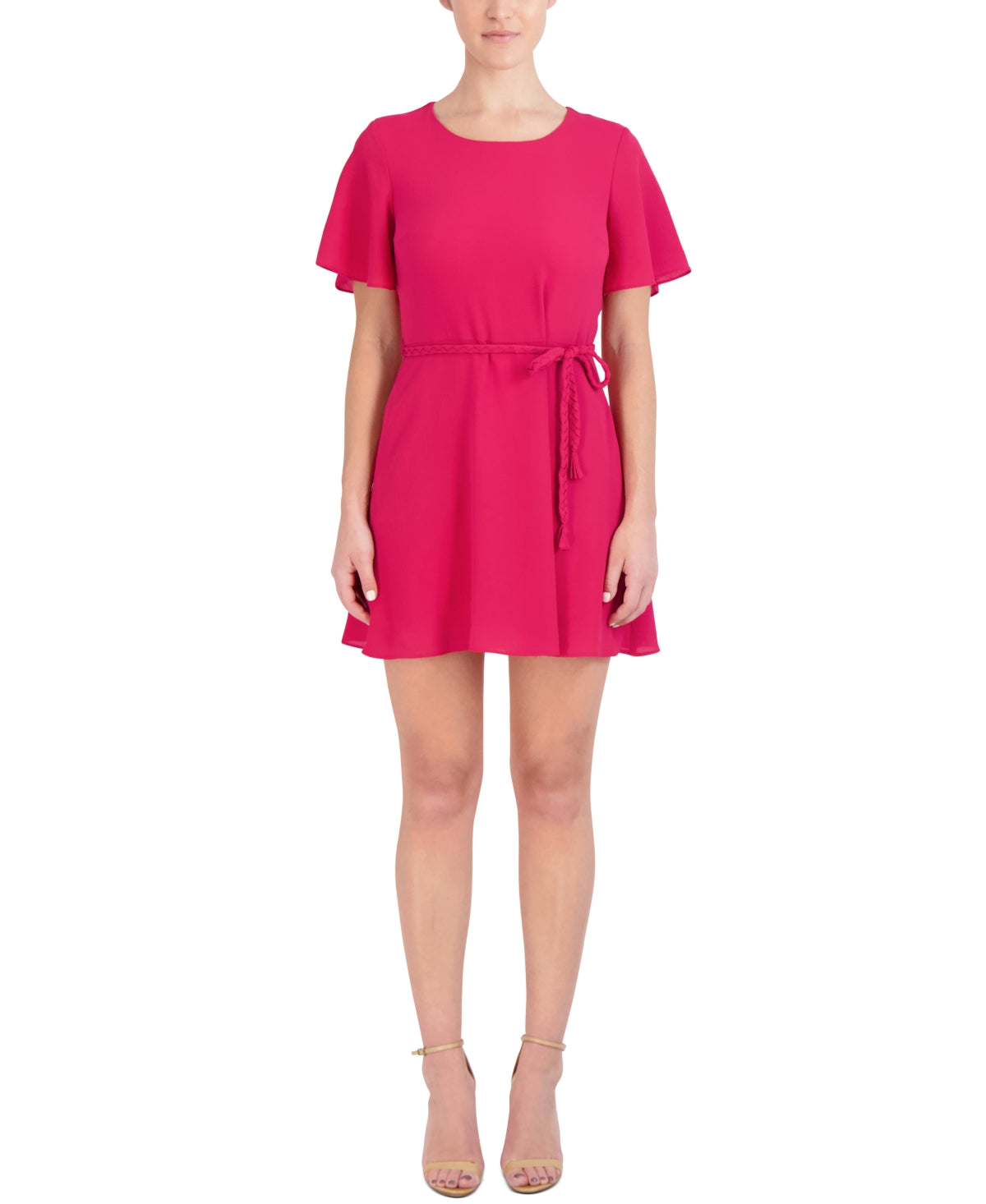 Vestido feminino Laundry com cinto trançado e corte A, vermelho, tamanho 6, pequeno