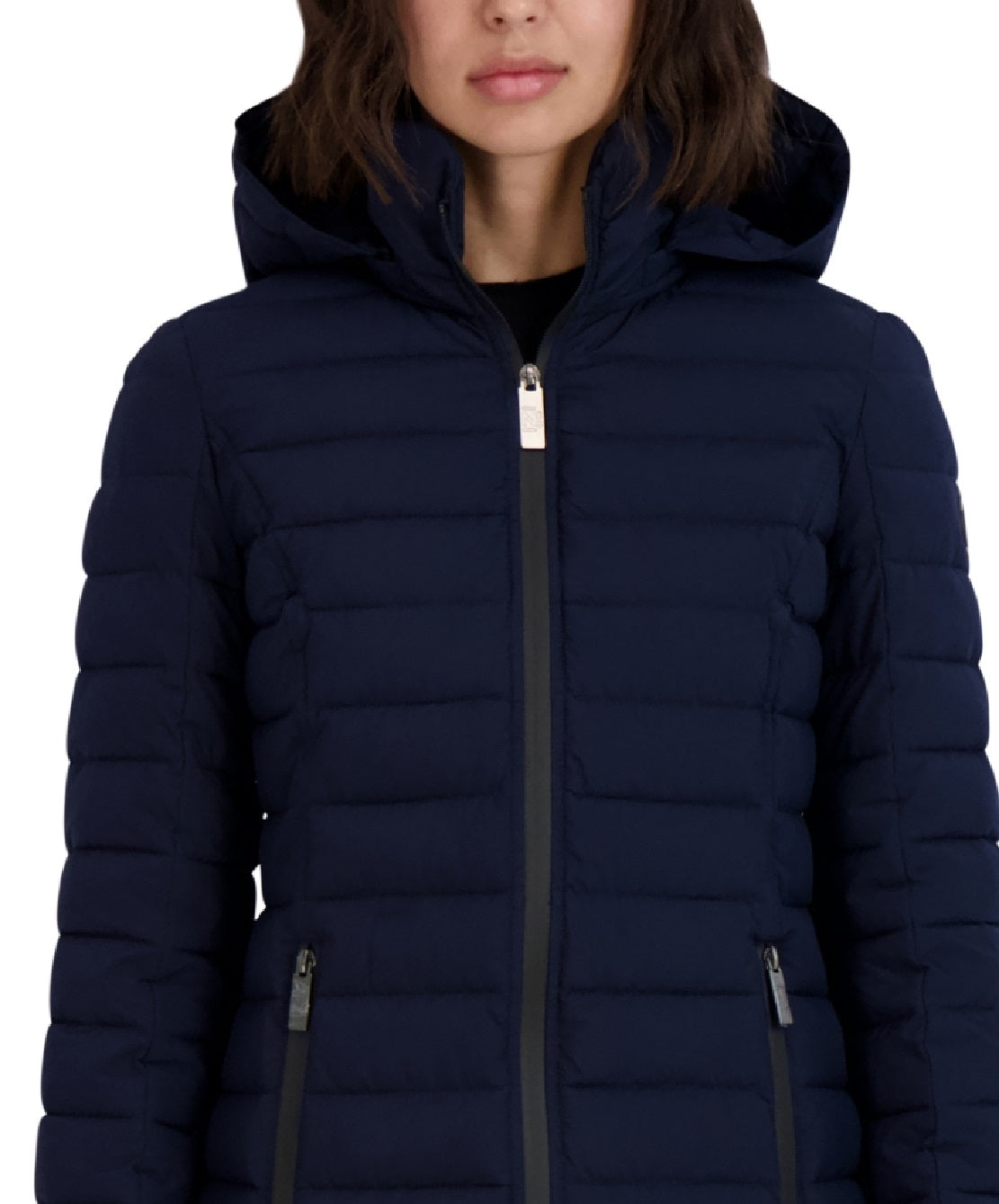 Casaco acolchoado com capuz e dobrável Nautica feminino, azul, tamanho grande
