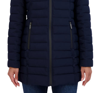 Casaco acolchoado com capuz e dobrável Nautica feminino, azul, tamanho grande