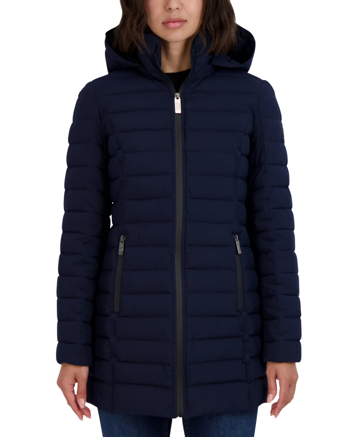 Casaco acolchoado com capuz e dobrável Nautica feminino, azul, tamanho grande