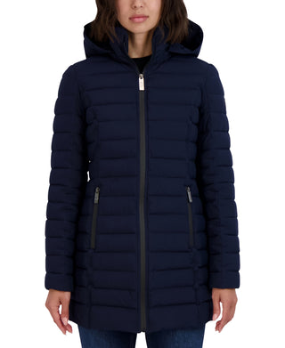 Casaco acolchoado com capuz e dobrável Nautica feminino, azul, tamanho grande