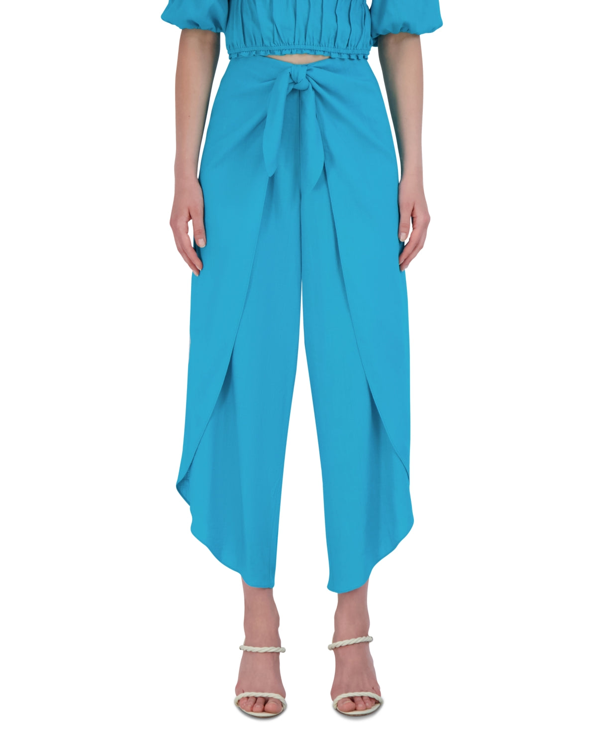 BCBGMAXAZRIA Calça feminina com cintura elástica e perna larga, azul, tamanho grande
