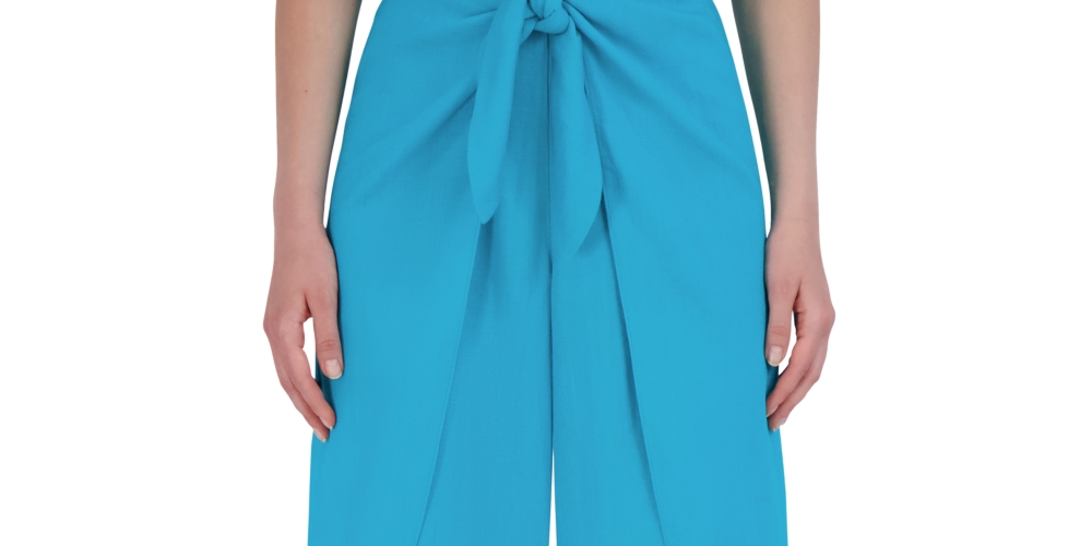 BCBGMAXAZRIA Calça feminina com cintura elástica e perna larga, azul, tamanho grande