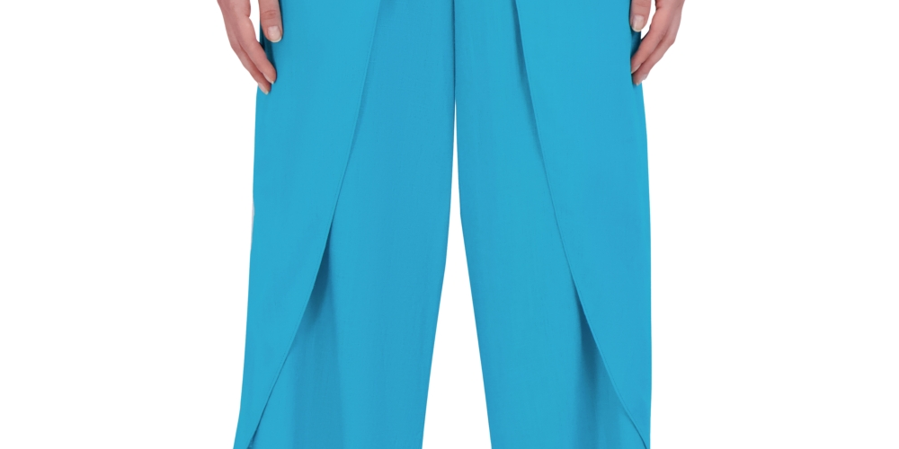BCBGMAXAZRIA Calça feminina com cintura elástica e perna larga, azul, tamanho grande
