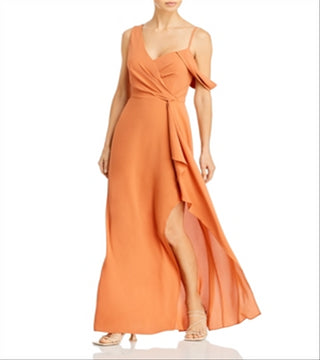 BCBGMAXAZRIA Women's Asymmetric Evening Dress Brown Size 4