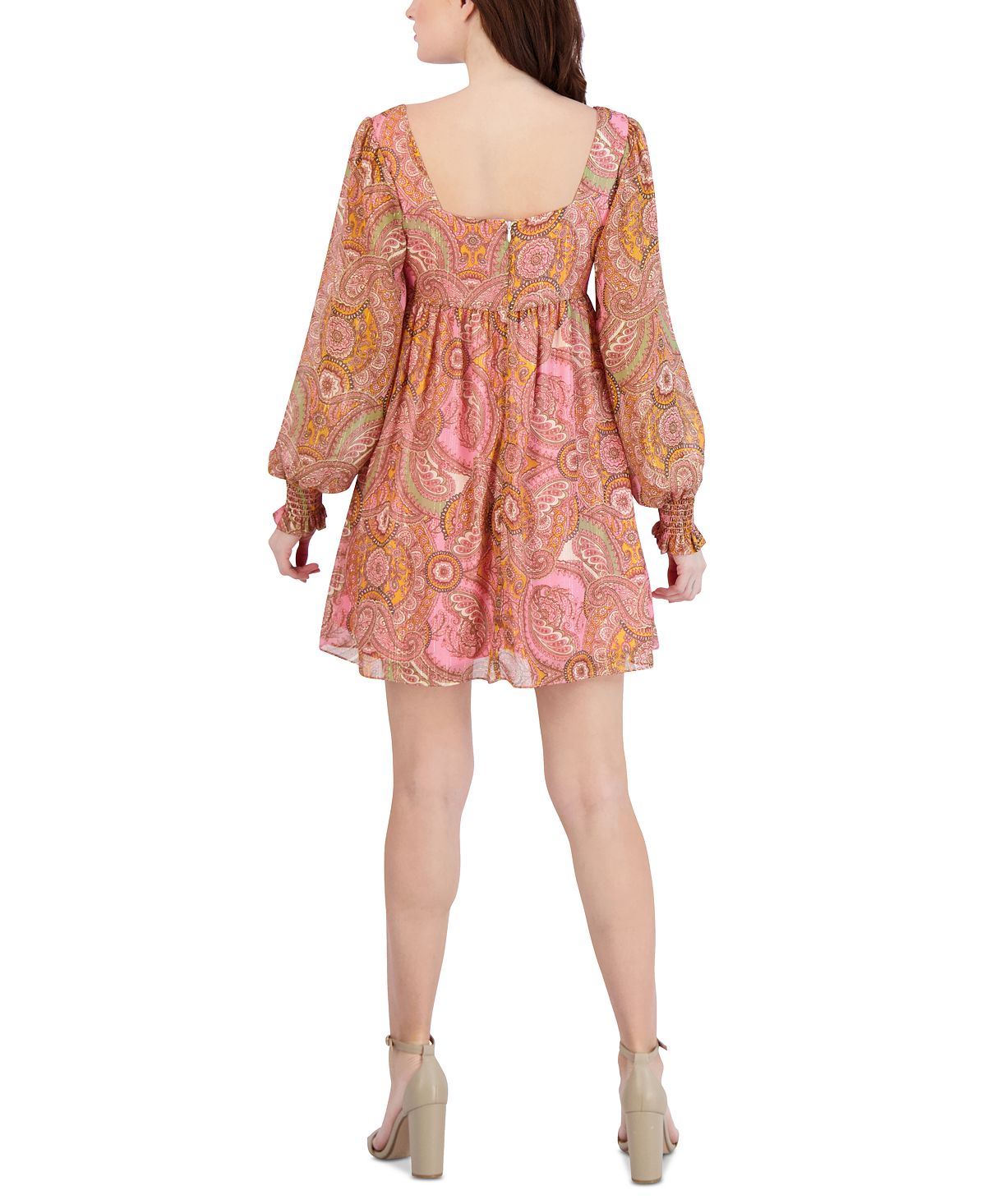 Vestido babydoll feminino com estampa paisley BCBGeneration, rosa, tamanho 4