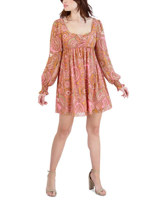 Vestido babydoll feminino com estampa paisley BCBGeneration, rosa, tamanho 4