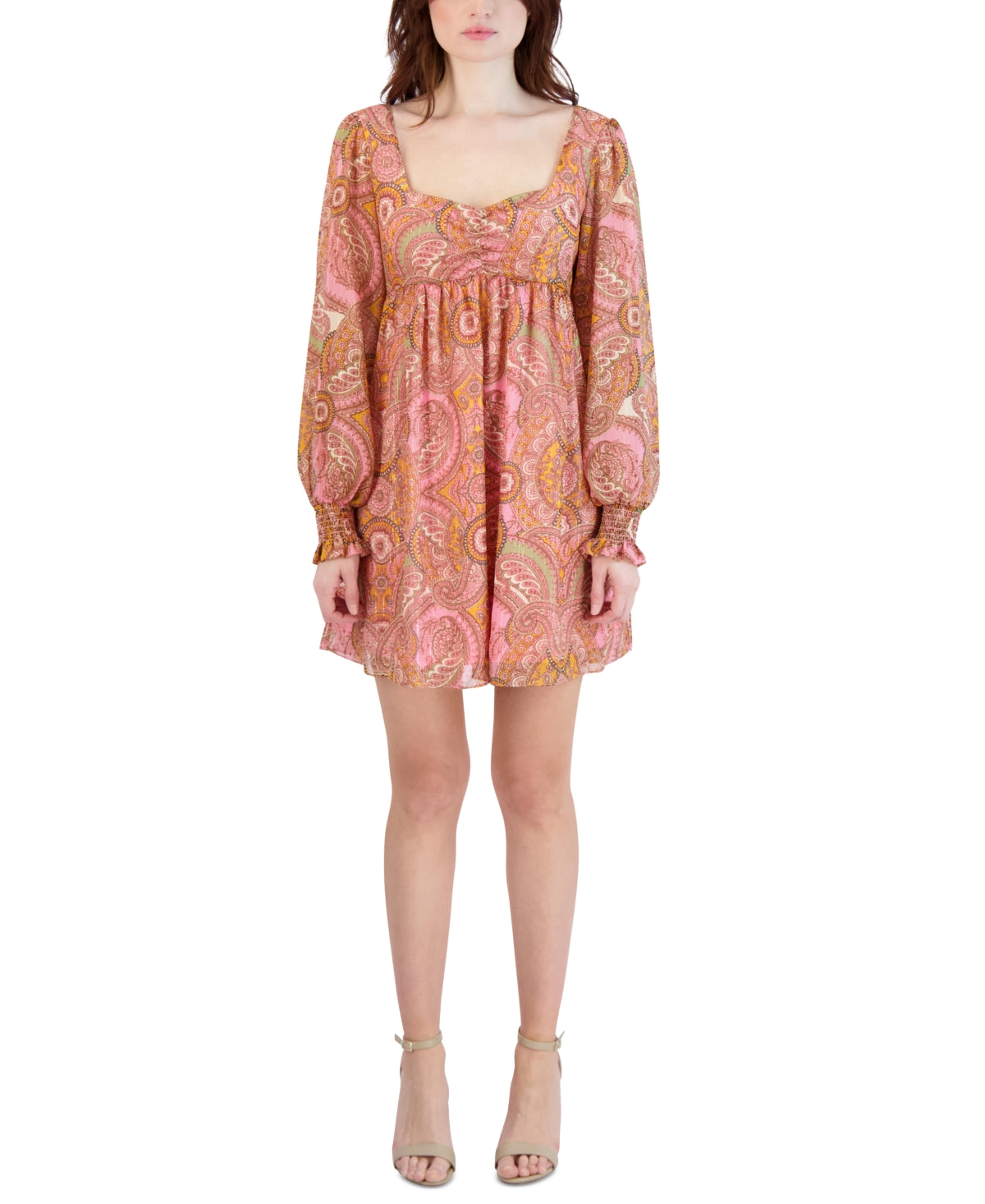 Vestido babydoll feminino com estampa paisley BCBGeneration, rosa, tamanho 4