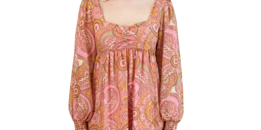 Vestido babydoll feminino com estampa paisley BCBGeneration, rosa, tamanho 4