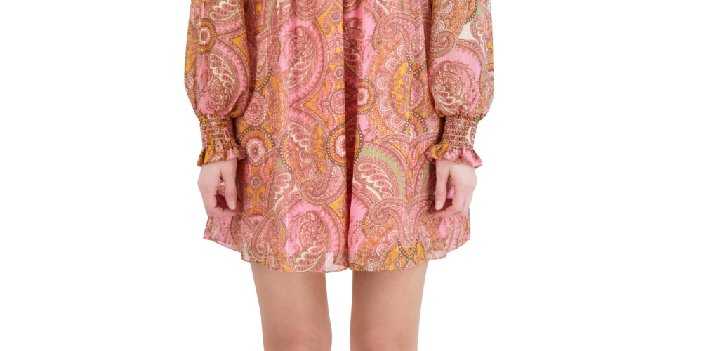 Vestido babydoll feminino com estampa paisley BCBGeneration, rosa, tamanho 4