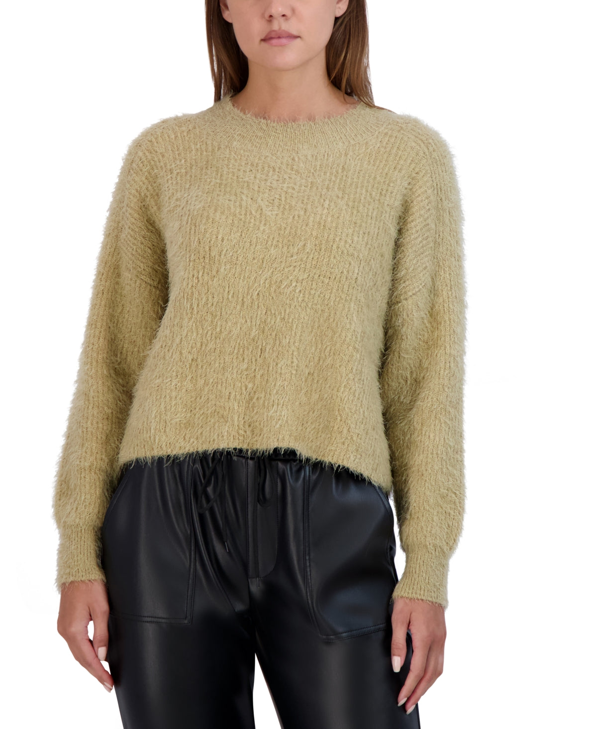 Suéter felpudo feminino BCBGeneration com gola redonda, marrom, tamanho extrapequeno