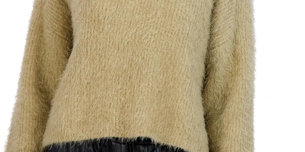 Suéter felpudo feminino BCBGeneration com gola redonda, marrom, tamanho extrapequeno