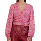 Blusa curta feminina com babados e estampa floral BCBGeneration, rosa, tamanho médio