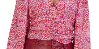 Blusa curta feminina com babados e estampa floral BCBGeneration, rosa, tamanho médio