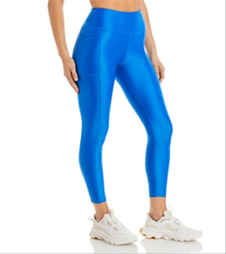Leggings femininas atléticas Aqua High Shine High Rise, azul, tamanho M