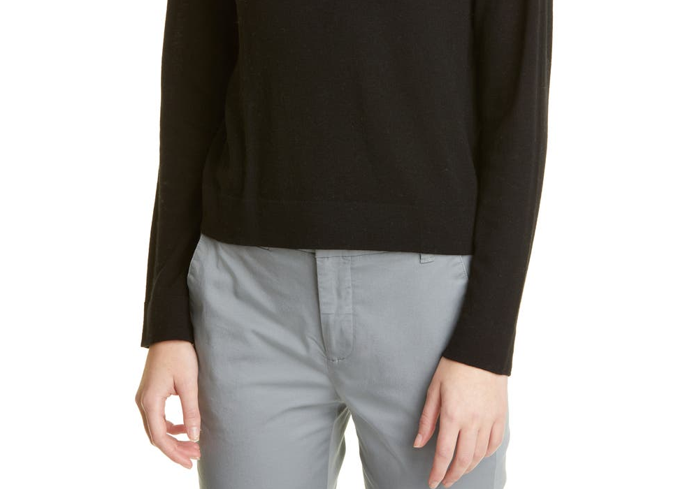 Suéter Vince de lã com gola funil, preto, tamanho grande