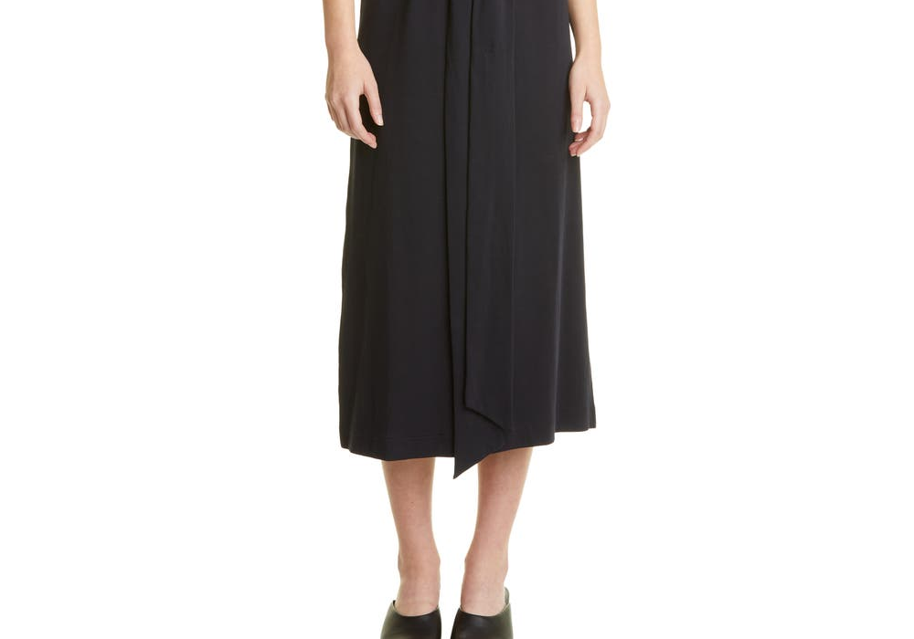 Vestido midi feminino Vince Coastal com cinto e decote quadrado, tamanho XX-S