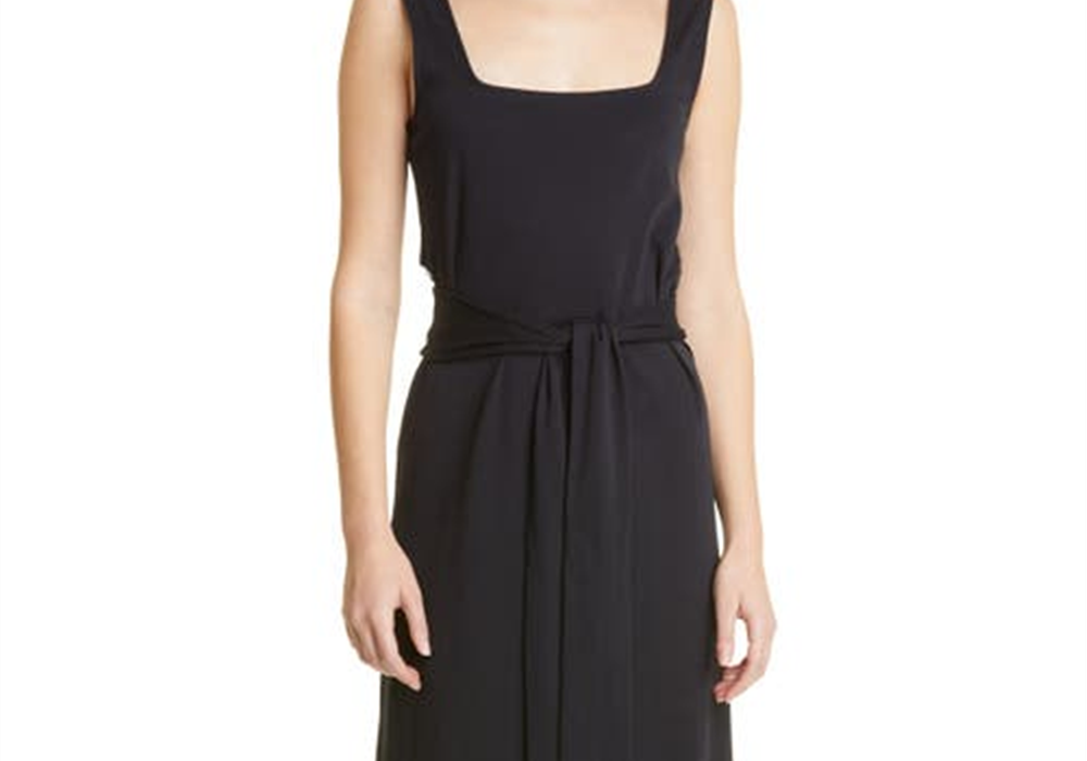 Vestido midi feminino Vince Coastal com cinto e decote quadrado, tamanho XX-S