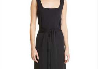 Vestido midi feminino Vince Coastal com cinto e decote quadrado, tamanho XX-S