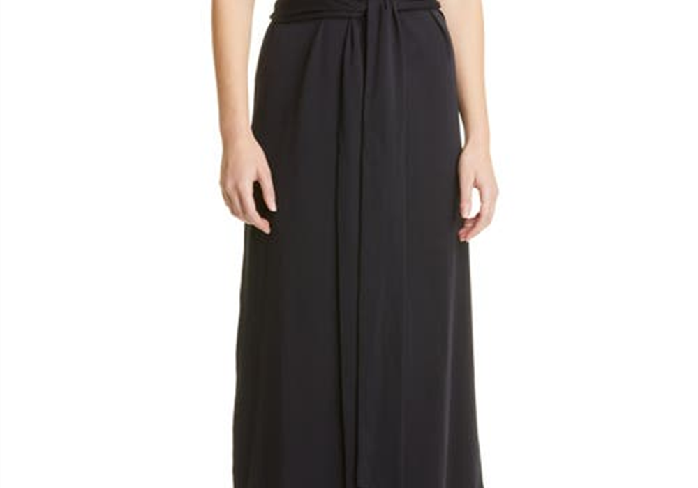 Vestido midi feminino Vince Coastal com cinto e decote quadrado, tamanho XX-S