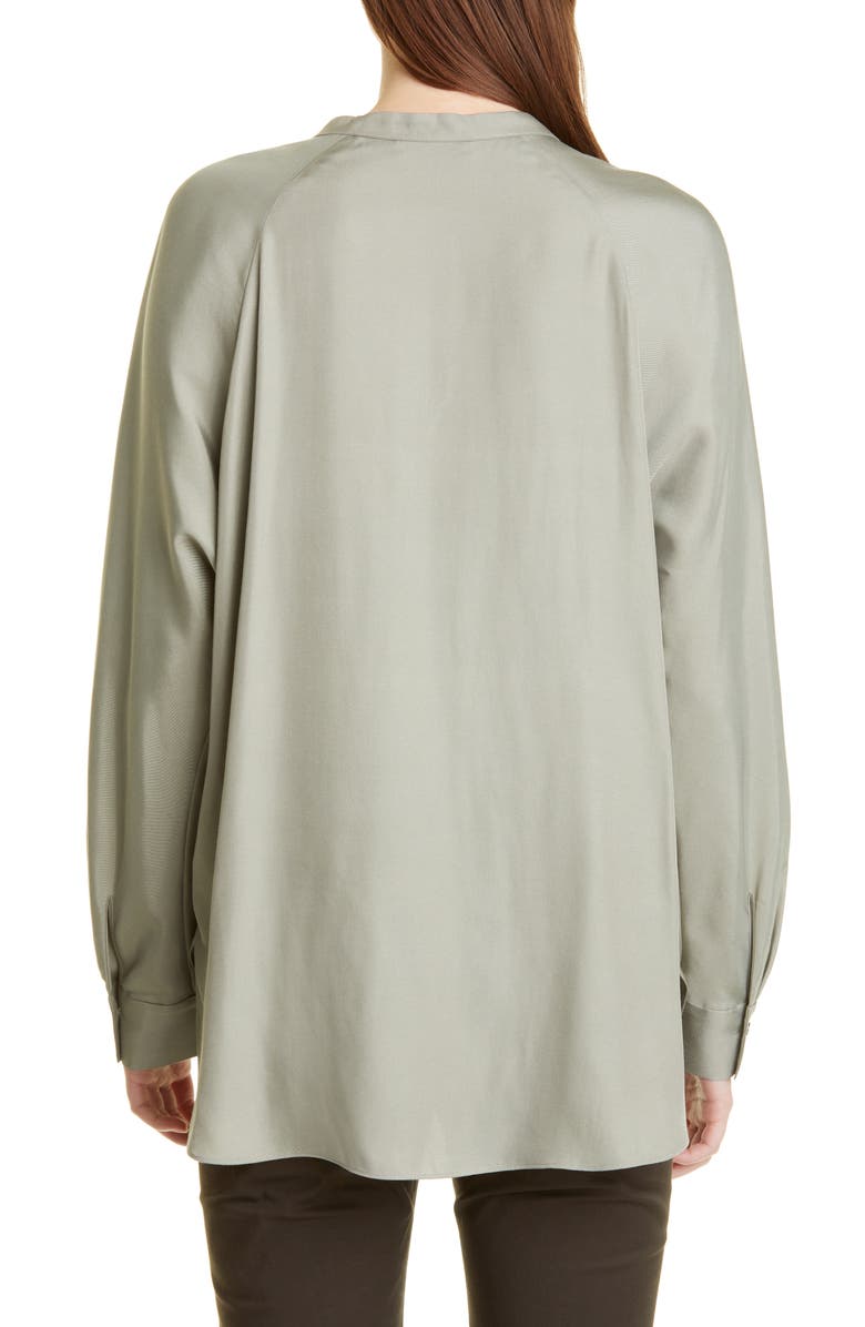 Túnica Vince com decote dividido em seda mista, cor musgo, tamanho extrapequeno