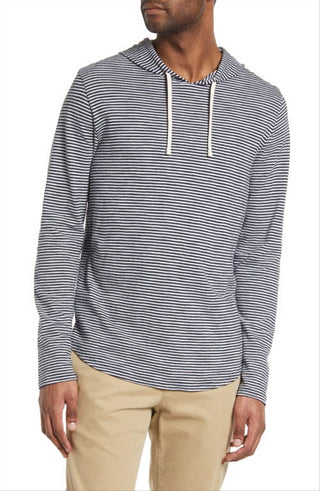 Moletom com capuz de algodão listrado Vince Slub - Azul-marinho/Azul-marinho - Tamanho GG