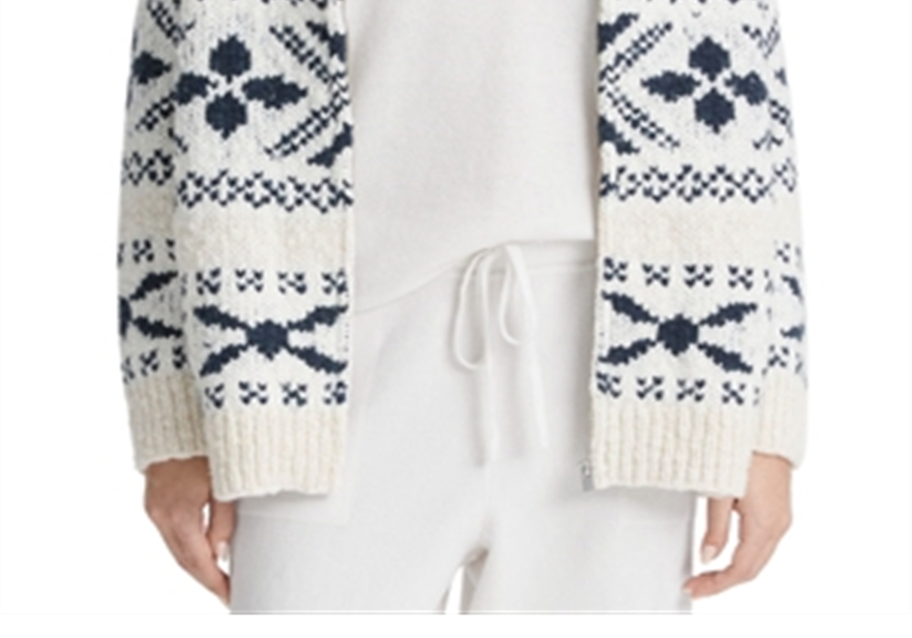 Cardigan Vince Feminino Nordic Fair Isle com Zíper Bege Tamanho Médio