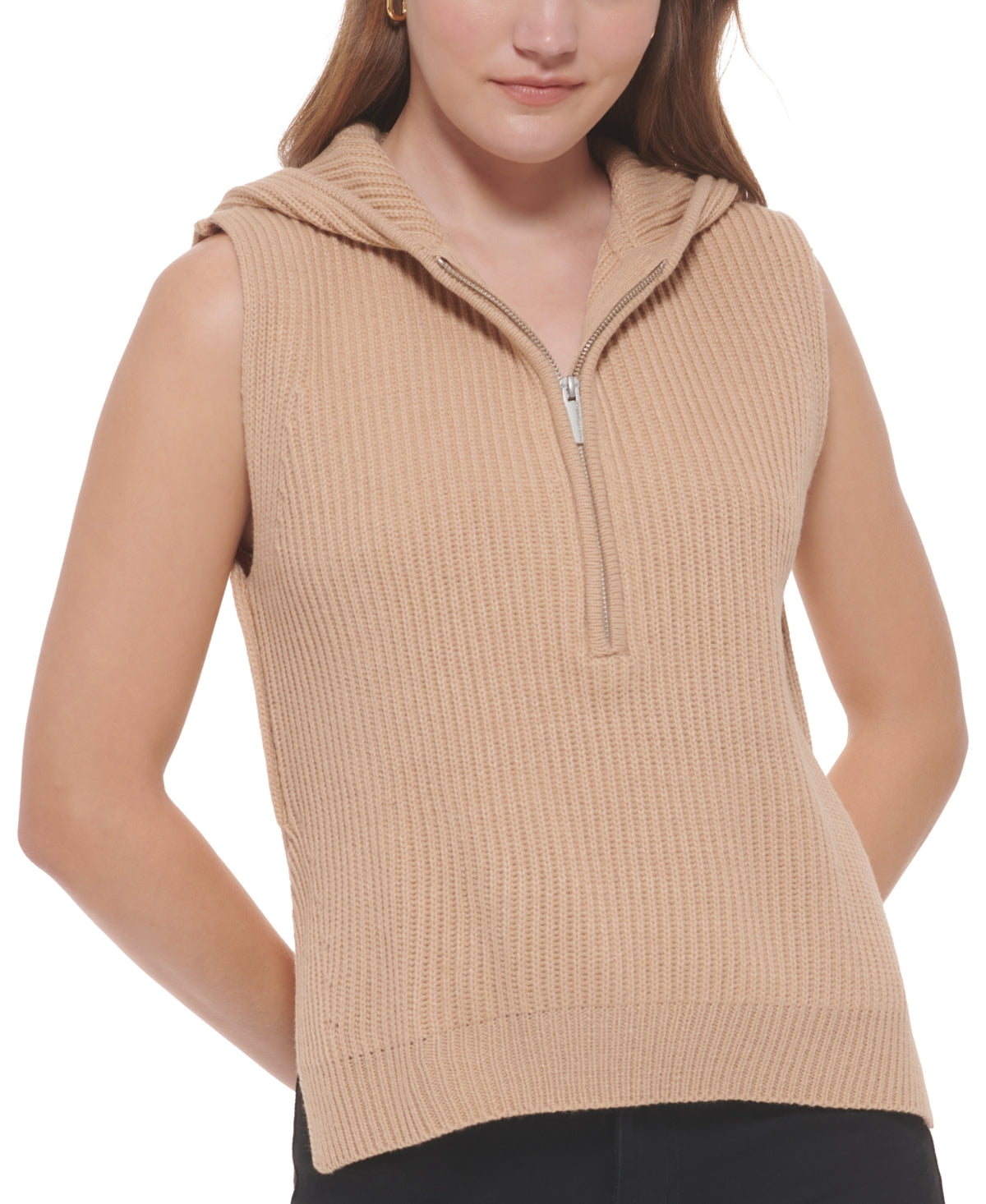 Calvin Klein Jeans Top Feminino Canelado Sem Mangas Bege Tamanho XS