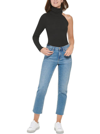 Calvin Klein Jeans Blusa Feminina Gola Alta Um Ombro Preta Tamanho Médio